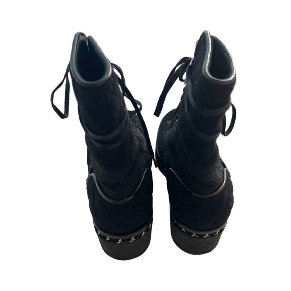 Chanel black tweed and suede combat boots size 38 - Picture 3 of 11